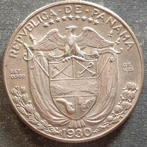 Panama, Silber 1/4 Balboa, 1930, getönt - Bild 1 von 2