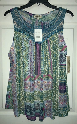 Camiseta sin mangas con acento bordado ONE WORLD con estampado superpuesto elástico M nueva con etiquetas Foto 1 de 4