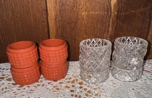 Vintage 6er Set Acryl Kunststoff geschliffen klar Serviettenringe PLUS 4 orange Bakelit? - Bild 1 von 10