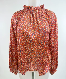 Ann Mashburn Floral 100% Silk High Ruffle Neck Tunic Blouse SZ S - Picture 1 of 5