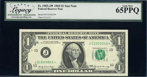 Fr. 1903-J* (J* Block) 1969 $1 Kansas City Star Note Legacy Gem New 65 PPQ - Picture 1 of 1