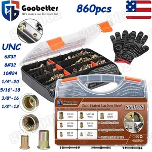 860 Teile Nietmutternsatz Nietmutter Nutsert Sortiment 6#~5/16 UNC Gewindeeinsatz Muttern - Bild 1 von 8