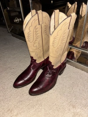 Винтажные ковбойские сапоги Justin Water snake Western J6868 размер 8 D с бордовым миндальным носком - Изображение 1 из 4