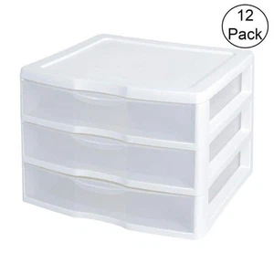 Weiße und transparente Arbeitsplatte 3 Schubladen Schreibtisch Aufbewahrungseinheit (12er Pack) - Bild 1 von 4