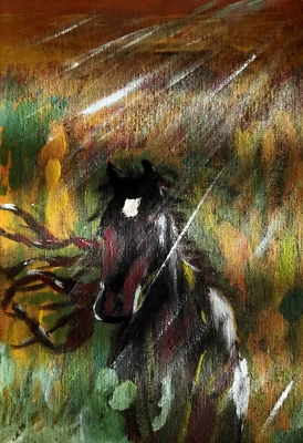 Pintura Original Caballo Vida Silvestre Obra de Arte Paisaje Arte de Pared Animales Arte Foto 1 de 3