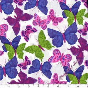 SPRINGS TOSSED PINK PURPLE GREEN BUTTERFLIES FABRIC 1/2 YARD (18" X 44") - Picture 1 of 1
