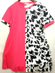 Southern Stitch Dress XL NWT Pink Cow Print Colorblock T-Shirt Dress Casual Cute - Picture 1 of 14