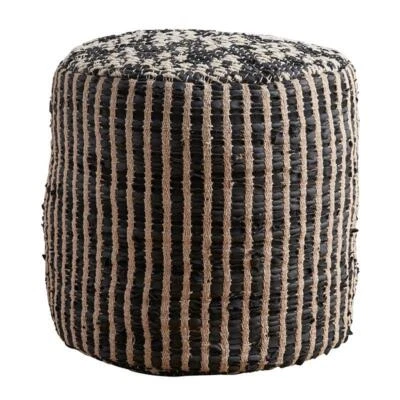 Geometric Round Jute Pouf, Natural Seagrass Poof, Hand Weave round Footstool - Image 1 of 2