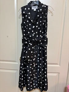 Jessica Howard Sport Collar Black Polka Dot Sleeveless Dress 6 P - Picture 1 of 6