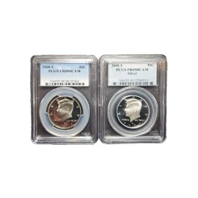 2008 S Clad & Silver Kennedy Half Dollar Set PCGS PR69DCAM - 2 Coin Lot! - Image 1 of 2