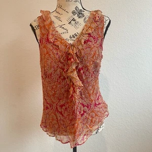 VTG Ice Womens Top L Orange Paisley Sleeveless Beaded 100% Silk Y2k Cottgaecore - Picture 1 of 12
