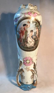 Antike königlich sächsische handbemalte Porzellanvase ~ Deutschland 14 Zoll - Bild 1 von 12