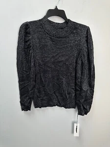 Liz Claiborne Black w/ Silver Lurex Puff Long Sleeve Thin Sweater Women's Large - Picture 1 of 9