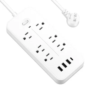 BBJY 10 in 1 WALL OUTLET EXTENDER SURGE PROTECTOR 6 AC OUTLET 3 USB 1 USB-C - Picture 1 of 8