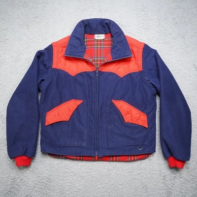 Chaqueta de Pana Occidental Vintage Años 80 Para Hombres L Azul Rojo Chaleco Convertible Garra Cremallera Foto 1 de 4