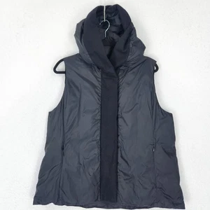 Eileen Fisher Vest Womens Medium Black Down Insulated Puffer Hooded Full Zip - Picture 1 of 14