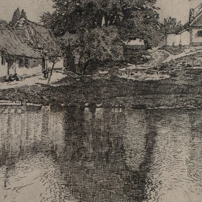 Max von Scherer Gänseteich Radierung 1917 signiert, datiert und betitelt - Bild 1 von 4