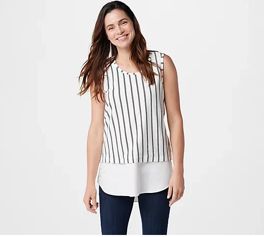 Kathleen Kirkwood 条纹背心带衬衫尾下摆白色带黑色,大号 A352377 — 第 1/1 张图片