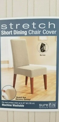 SureFit Pinstripe Ivory Stretch Short Dining Chair Slip Cover NIP - Image 1 of 4