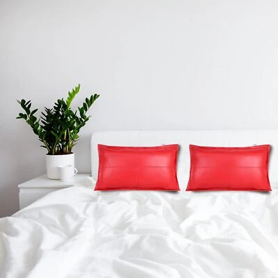 Red Box Style Rectangle lambskin leather pillow cover for couch & Bed Room - Image 1 of 4