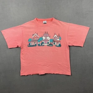 Vintage Gopher Sport Shirt Womens L Pink Victorian Homes Crop Single Stitch Tee - Picture 1 of 11