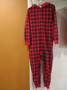 Aeropostale Live Love Dream Women's One Piece Hooded Pajama Red Black Plaid M/L - Picture 1 of 5