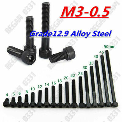 M3-0.5 Allen Hex Socket Cap Head Screw Bolt 12.9 Class Black Alloy Steel 4-50mm • 8.56$
