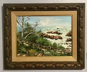 VINTAGE ORIGINAL ÖLGEMÄLDE SIGNIERT AMERICANA MCM SEELANDSCHAFT KÜSTEN STRANDKUNST - Bild 1 von 16