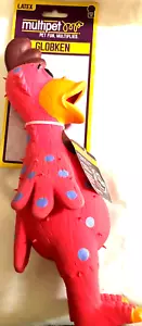 Multipet Globken Latex Chicken 11.5" Pink With Blue Polka Dots Dog Toy Squeaker - Picture 1 of 5