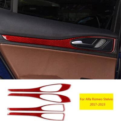 Cubierta interior del panel de la puerta de fibra de carbono real roja para Alfa Romeo Stelvio 2017-23 Foto 1 de 4