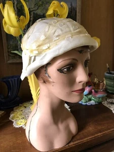 Vintage 1930’s Peck & Peck Spring Summer White Yellow Hat Darling - Picture 1 of 9