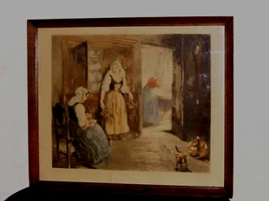 TABLEAU RARE SIGNE CLAUDE SEBASTIEN HUGARD DE LA TOUR FEMMES A LA CUISINE 19eme - Foto 1 di 11