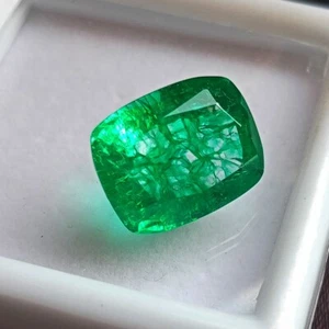 Natural Colombian Emerald 10.25 Ct Loose Gemstone CERTIFIED Cushion Cut JM010 - Picture 1 of 14