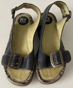FLY LONDON WOMENS LEATHER SLING BACK SANDALS 9 AU 40 EUR BRASS BUCKLES EXCELLENT - Picture 1 of 24
