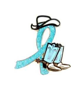 Pin de cinta azul claro para concientización sobre el cáncer brillo vaquero botas occidentales sombrero causas - Imagen 1 de 7