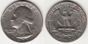Moneda de EE. UU. CUARTO DE DÓLAR 1971 aVF ERROR: Sin marca de ceca + Sobreabasada + Añadir cartas - Imagen 1 de 5