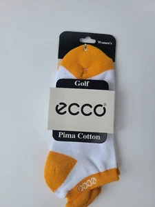 New Women’s ECCO Golf Pima Cotton White/Pumpkin Orange Ankle Sock US Size 9-11 - Picture 1 of 3