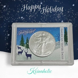 2024 $1 American Silver Eagle With Christmas Happy Holiday Coin Holder - Picture 1 of 8
