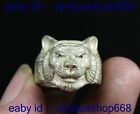 3CM Rare Old Chinese Silver Feng Shui Zodiac Year Tiger Head Finger Jewelry Ring