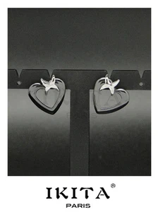 Earrings Ceramic Studs Heart Ikita Paris Stainless Steel Black / Gray - Picture 1 of 1