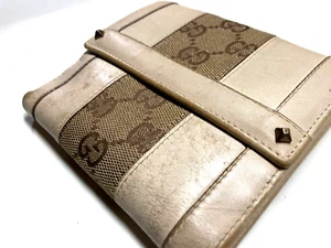 GUCCI VINTAGE WEB CHERIE GG MONOGRAM STUDS LEATHER WALLET PURSE ITALY IVORY - Picture 1 of 23