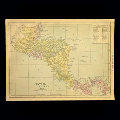 Antique CENTRAL AMERICA Map Wall Art Old Original Guatemala Vintage DATED 1914 - Изображение 1 из 4