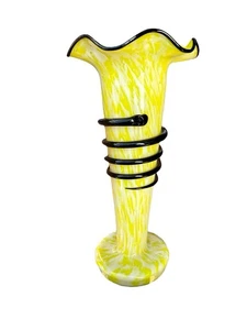 Franz Welz Czech Tango Art Glass Vase 7.5" Yellow Black Spiral 1930s Art Deco - Picture 1 of 6