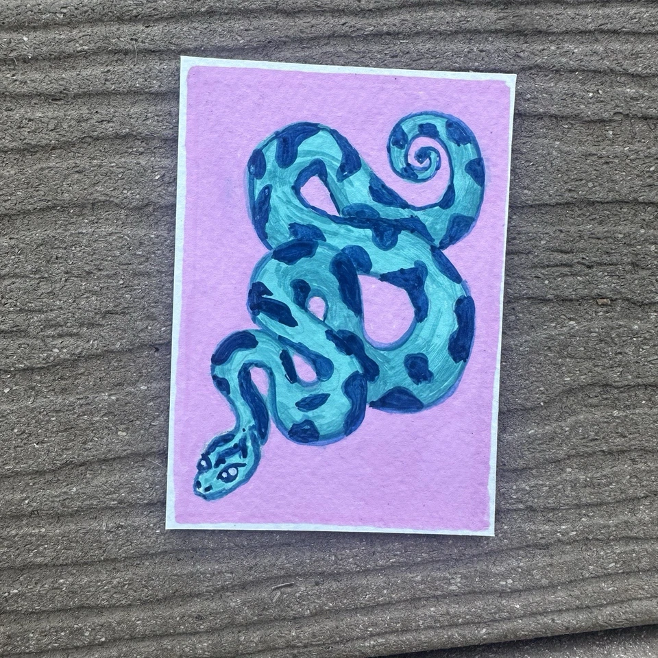 Tarjeta de arte de pintura ACEO original serpiente azul gouache Foto 1 de 1
