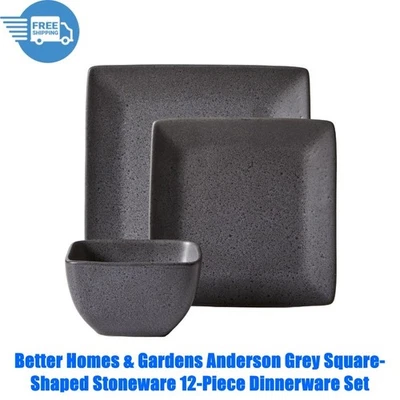 Better Homes & Gardens Anderson Grey Square-Shaped Stoneware 12-Piece Dinnerware - Image 1 of 4