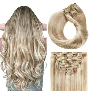Easyouth CLIP-IN 14" aschblonde Echthaar-Extensions CP P27-613 - Bild 1 von 6
