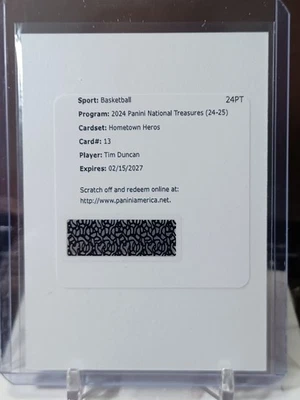 TIM DUNCAN HOMETOWN HEROES AUTO REDEMPTION - 2024 NATIONAL TREASURES - Image 1 of 2