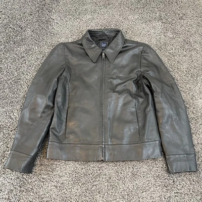 Vintage Gap Jacket Womens Medium Black Leather Motorcycle Full Zip Bomber Coat - Image 1 of 4