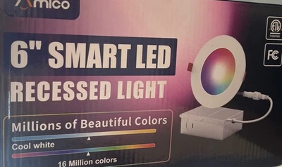 6-pack WiFi Smart LED Recessed Lights, RGB Color Changing, Voice Control - Image 1 of 4