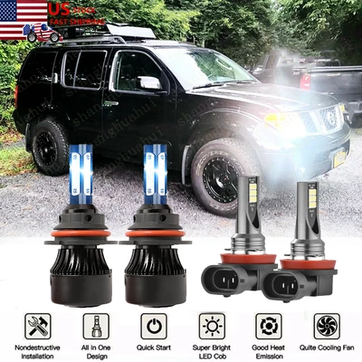 For Nissan Pathfinder 2005-2012 LED Headlight Fog Light Kit Bulbs White 6500K Foto 1 de 4